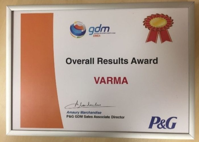 Alimentación Varma premiada de nuevo por P&G Europa